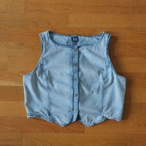 GAP Denim Vest Womens Blue Light Wash Button Up 90s Aesthetic XL Sleeveless